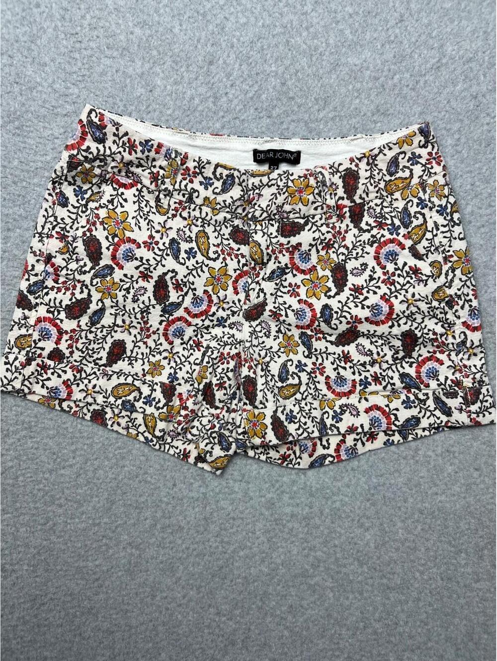Dear John Finnegan Roll Cuff Printed Paisley Shorts Size 27 Casual Comfort Boho